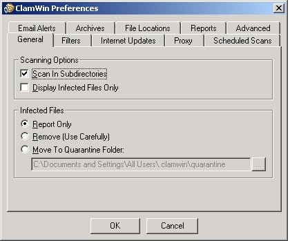 ClamWin Portable preferences pref screenshot