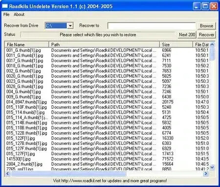 Portable File Recovery – Roadkils Undelete Screenshot. Undelete Screenshot